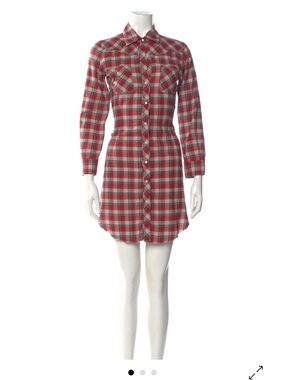 Theory Red Plaid Long-Sleeve Shirt Dress